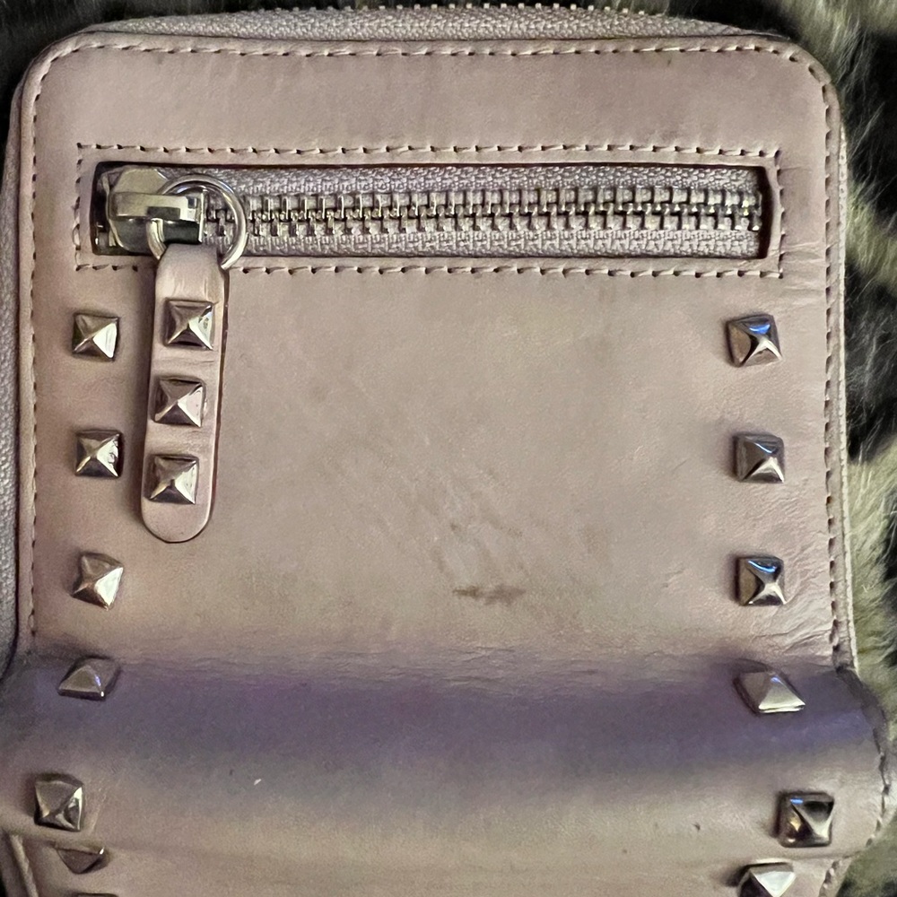 Rebecca Minkoff Leather Pyramid Studded Wallet in light pink/lilac color.. - Picture 6 of 10